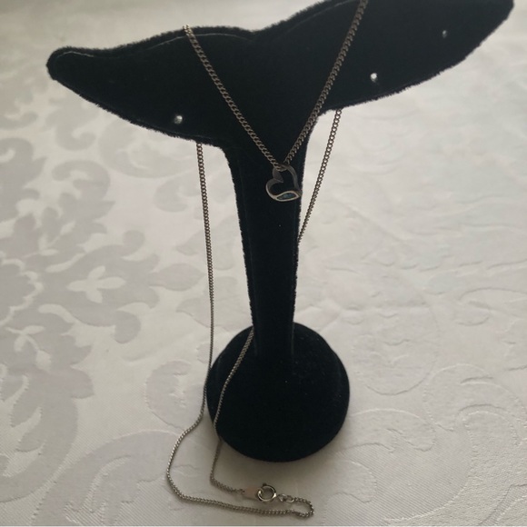 👀4/$25 Miniature Silver Heart with Abalone on 18” Chain Vintage - Picture 2 of 5